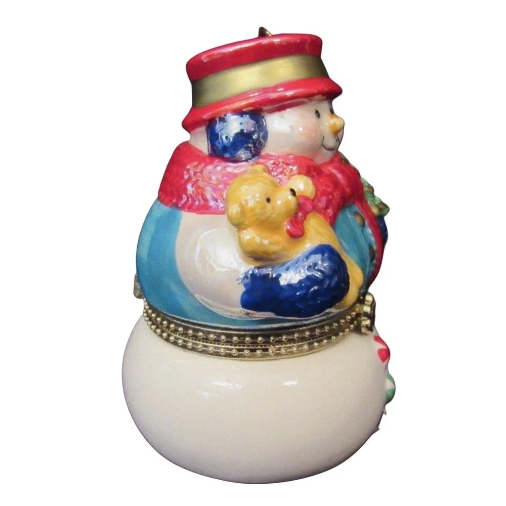 Snowman Music Box Christmas‎ Ornament w Teddy Bear Tree - Music Box Inoperabke